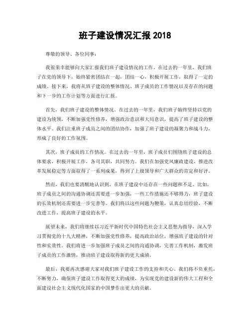 班子建设情况汇报2018