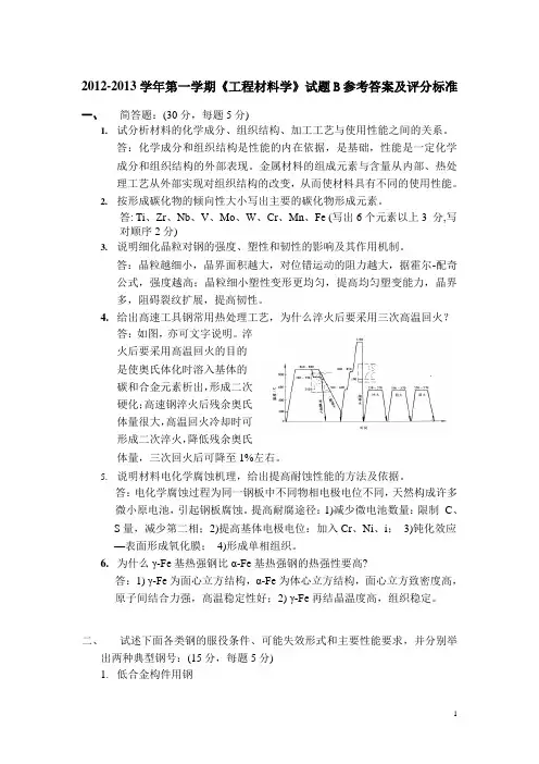 09级工程材料学试题B参考答案