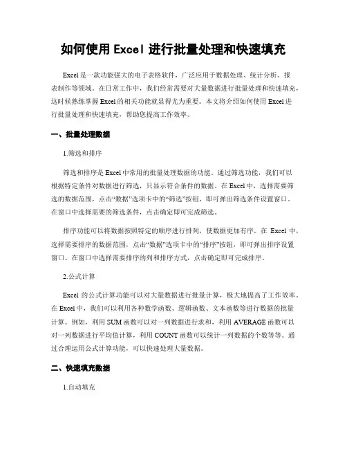 如何使用Excel进行批量处理和快速填充