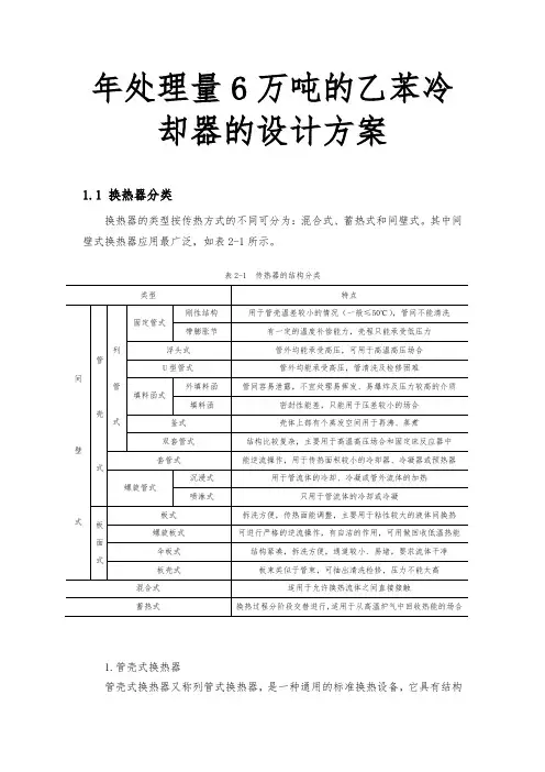 年处理量6万吨的乙苯冷却器的设计方案