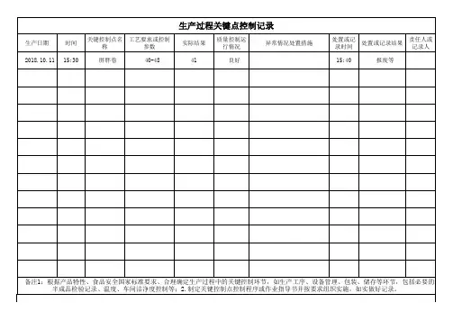 生产过程关键点控制记录表