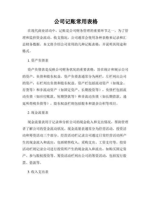 公司记账常用表格