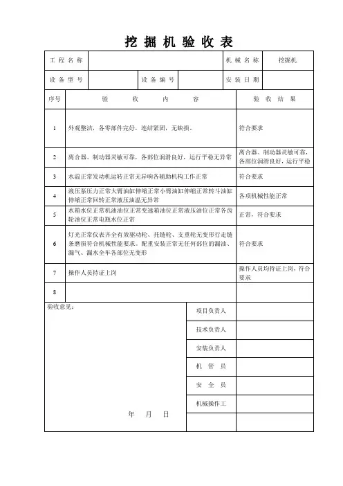 挖掘机验收表