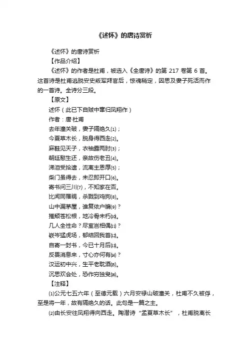 《述怀》的唐诗赏析