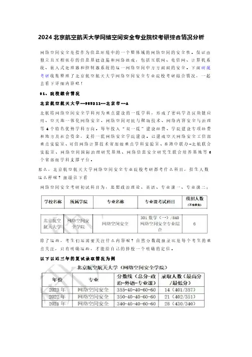 研晟考研--北京航空航天大学网络空间安全专业院校考研综合情况