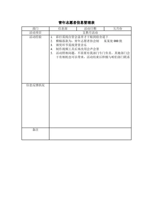 青年志愿者信息管理表样本
