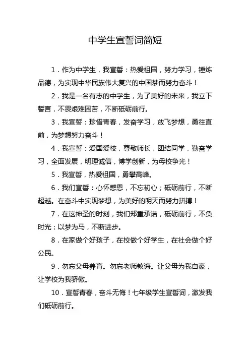 中学生宣誓词简短