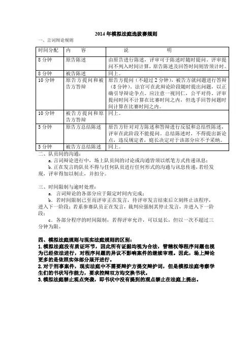 法学院模拟法庭选拔赛规则