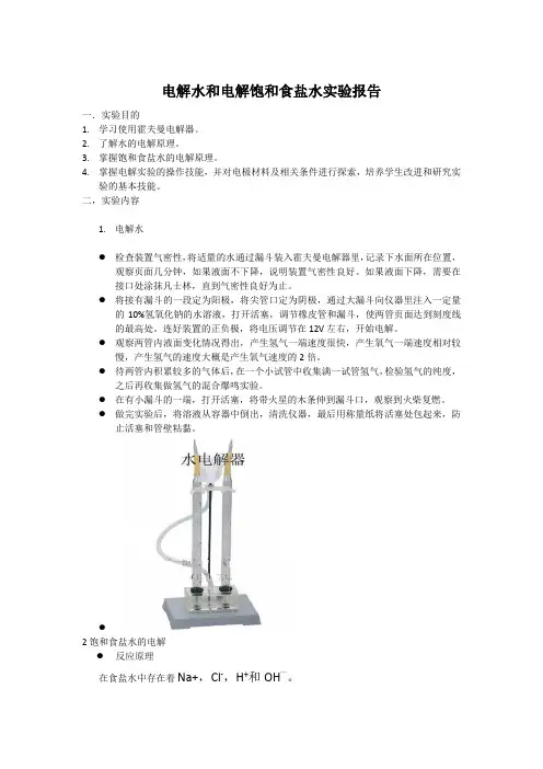 电解水和电解饱和实验水实验.docx
