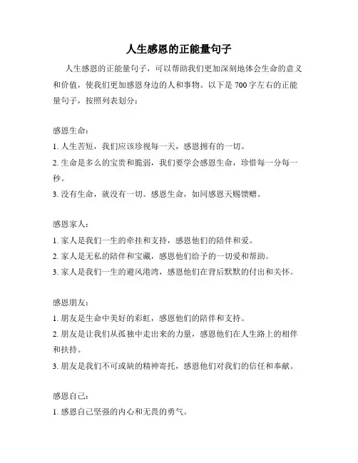 人生感恩的正能量句子