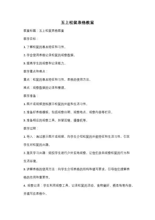 五上松鼠表格教案