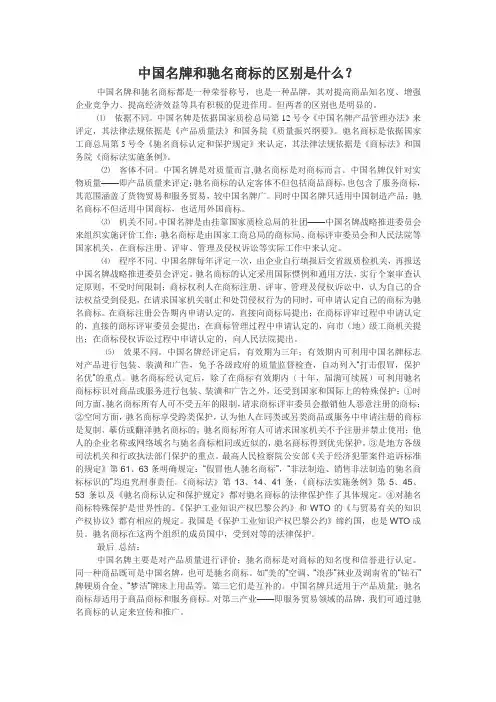 中国名牌和驰名商标的区别是什么