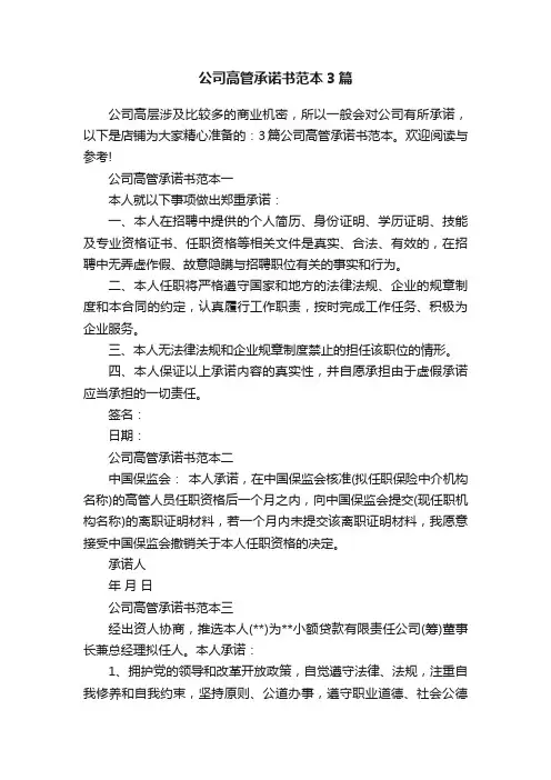 公司高管承诺书范本3篇