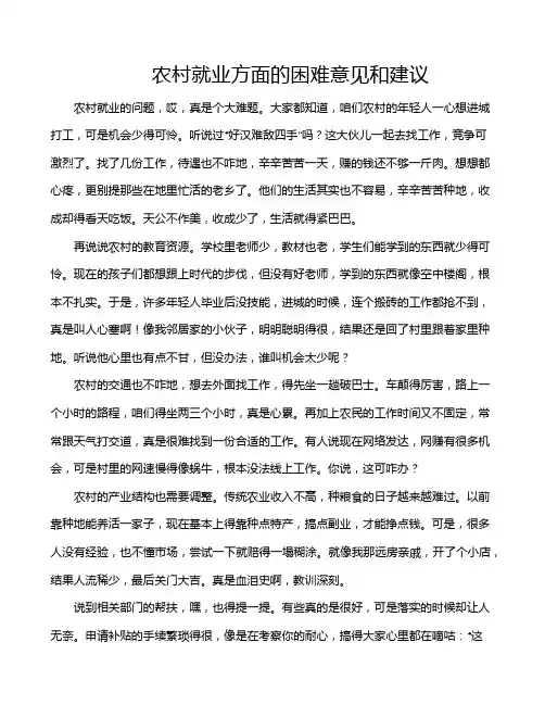 农村就业方面的困难意见和建议