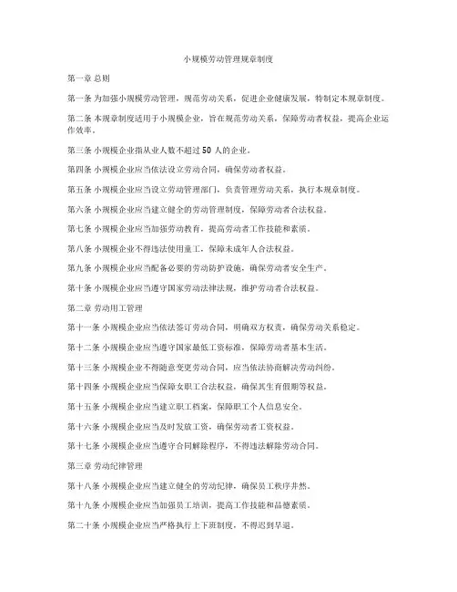 小规模劳动管理规章制度