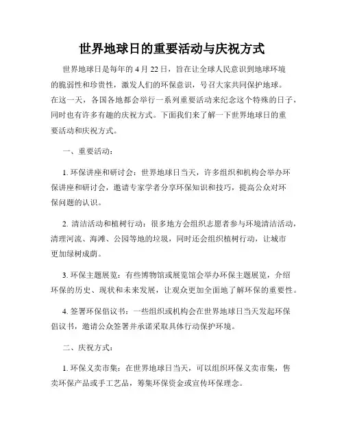 世界地球日的重要活动与庆祝方式