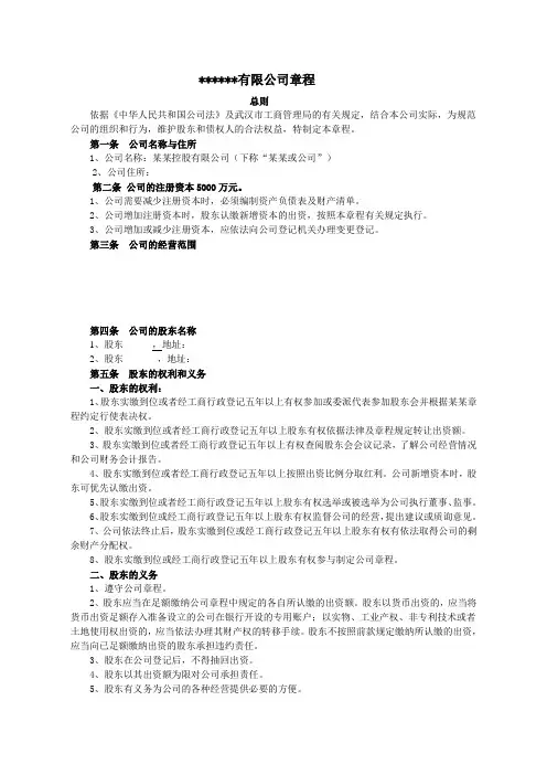 同股不同权公司章程