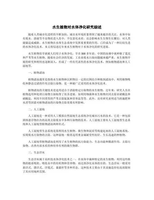 水生植物对水体净化研究综述