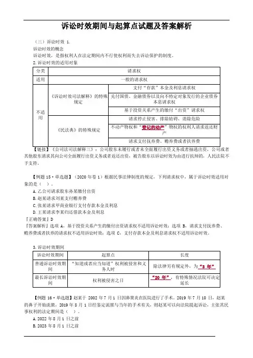 诉讼时效期间与起算点试题及答案解析