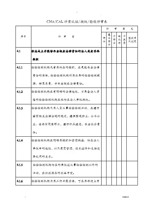 检验检测机构资质认定评审现场评审表