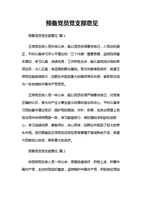 预备党员党支部意见