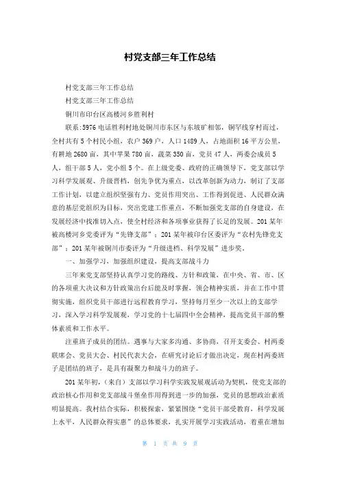 村党支部三年工作总结