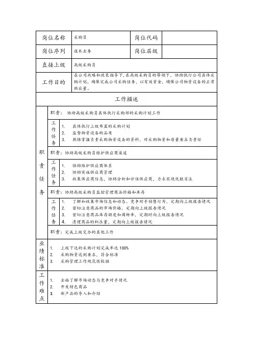 采购员岗位职责说明书