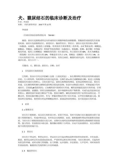 犬、猫尿结石的临床诊断及治疗