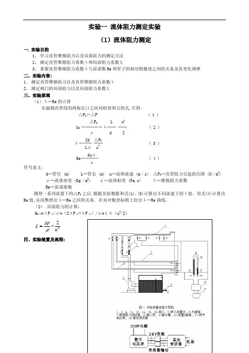 实验一流体阻力测定实验