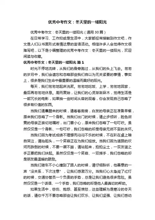 优秀中考作文：冬天里的一缕阳光（通用30篇）