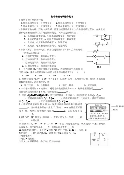 初中物理电学综合复习