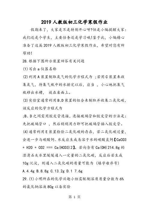 2019人教版初三化学寒假作业精品教育.doc
