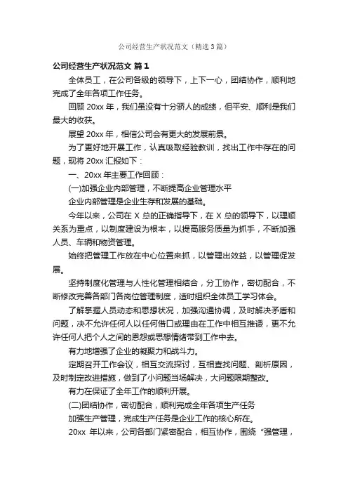 公司经营生产状况范文（精选3篇）