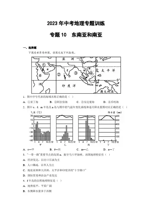 2023年中考地理训练专题10  东南亚和南亚(含答案及解析)