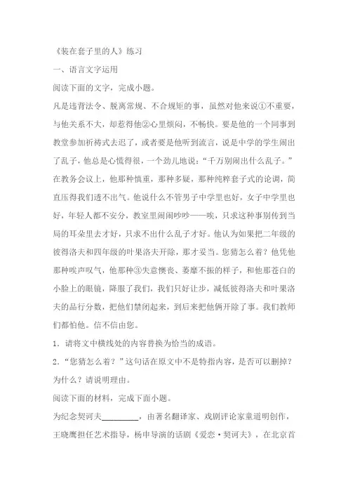 《装在套子里的人》练习(含答案)