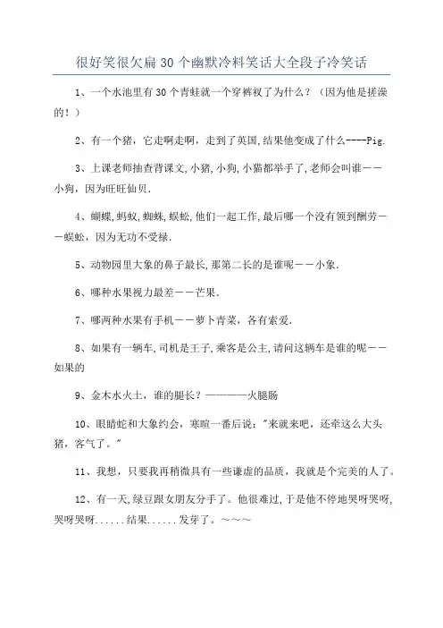 很好笑很欠扁30个幽默冷料笑话大全段子冷笑话