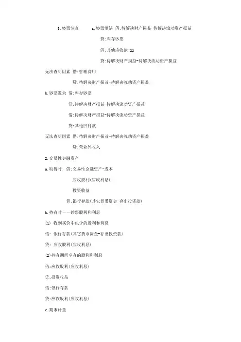 2023年初级考试能用到的会计分录