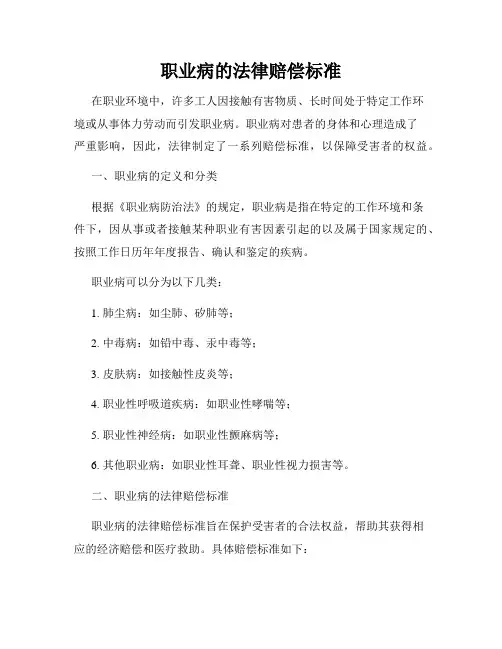 职业病的法律赔偿标准