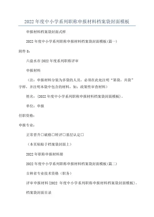 2022年度中小学系列职称申报材料档案袋封面模板