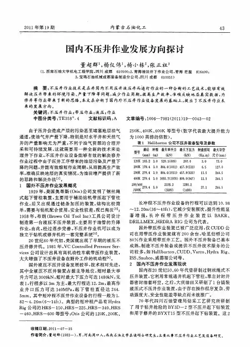 国内不压井作业发展方向探讨