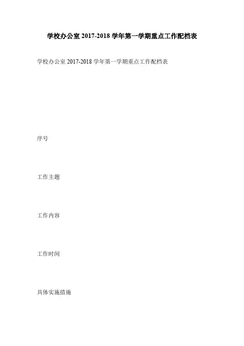 学校办公室2017-2018学年第一学期重点工作配档表