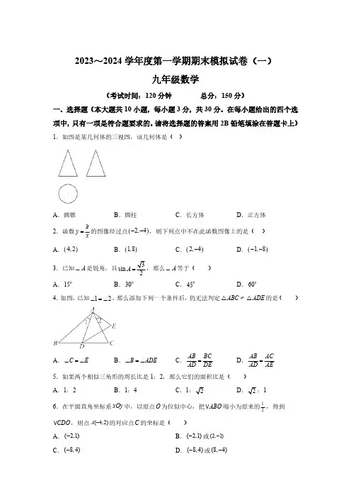 江苏省南通市通州区2023-2024学年九年级上学期期末数学试题(含解析)