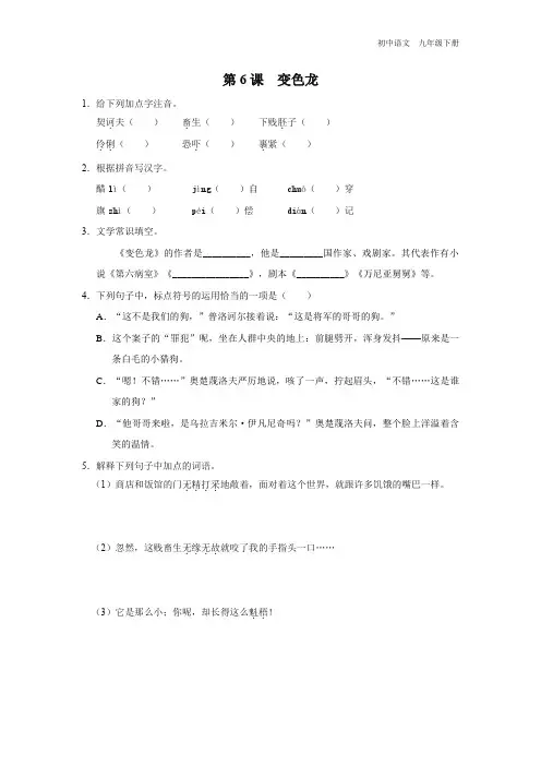 初中语文人教版九年级下册-06[练习-基础巩固]变色龙