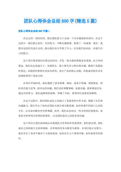 团队心得体会总结800字(精选5篇)
