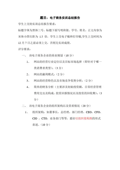 电子商务实训大报告要求