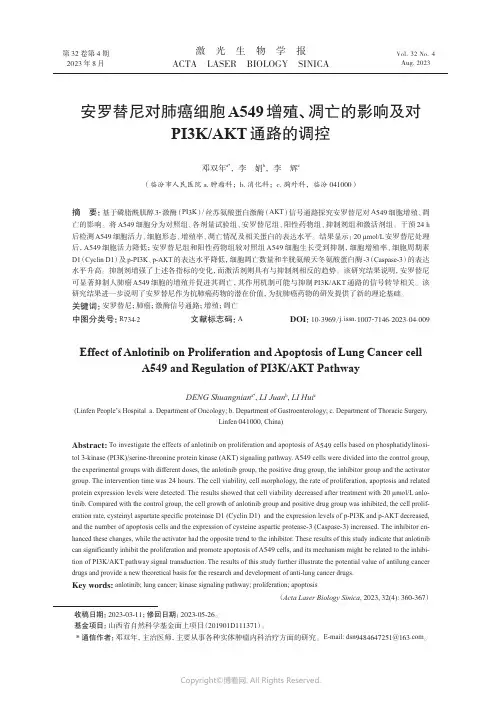 安罗替尼对肺癌细胞A549增殖、凋亡的影响及对PI3K