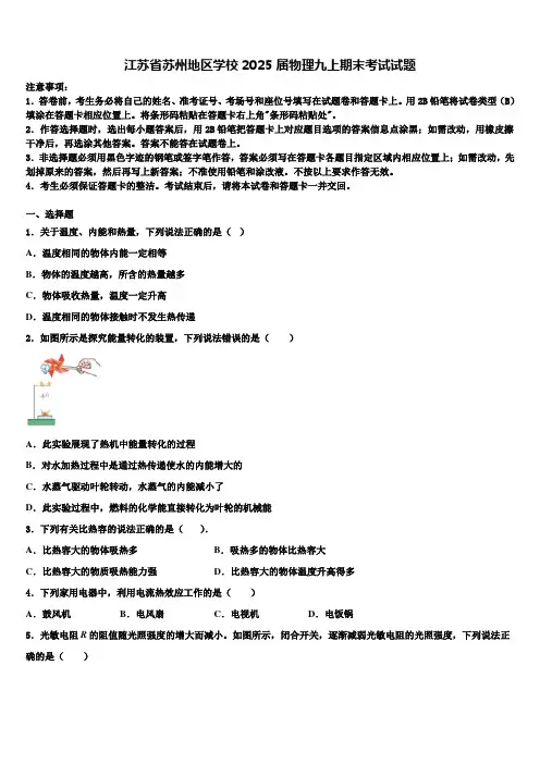 江苏省苏州地区学校2025届物理九上期末考试试题含解析