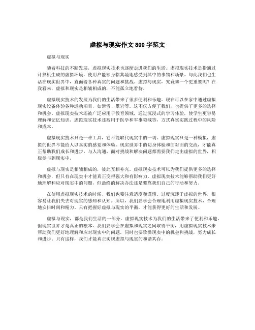 虚拟与现实作文800字范文