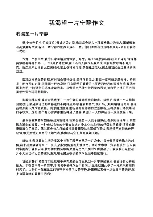 我渴望一片宁静作文