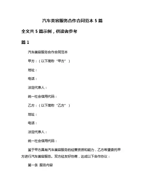 汽车美容服务合作合同范本5篇